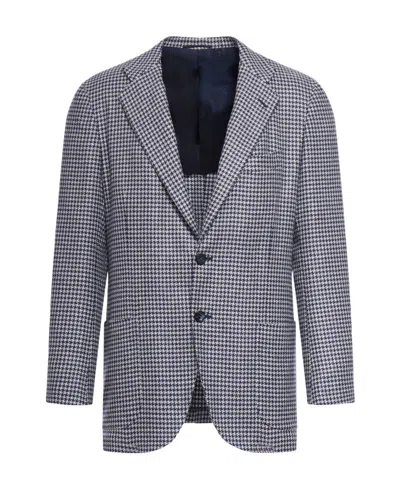 Kiton Pied De Poule Blazer In Azul