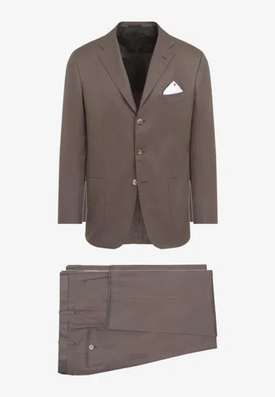 Kiton Single-breasted Tailored Suit In Brown