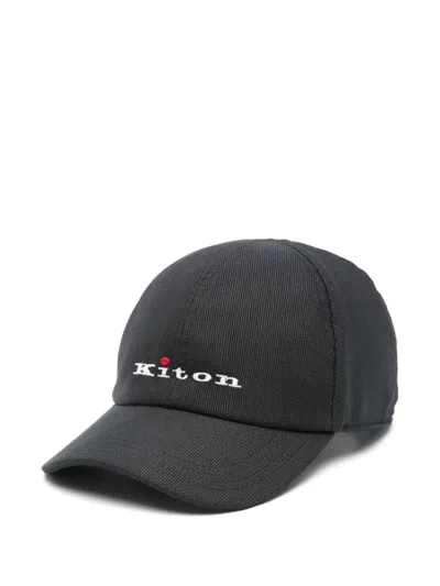 Kiton Six-panel Black Cap With Curved Brim And Touch-strap Fastening