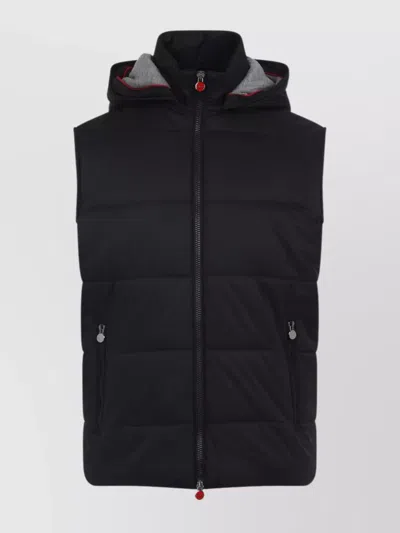 Kiton Sleeveless Tech Fabric Quilted Jacket In Black