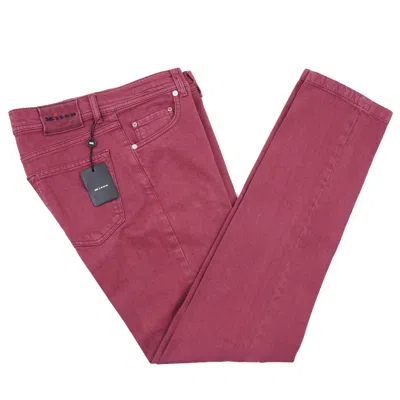 Pre-owned Kiton Slim-fit Garment Washed Merlot Burgundy 5-pocket Cotton Pants Jeans 37 In Red