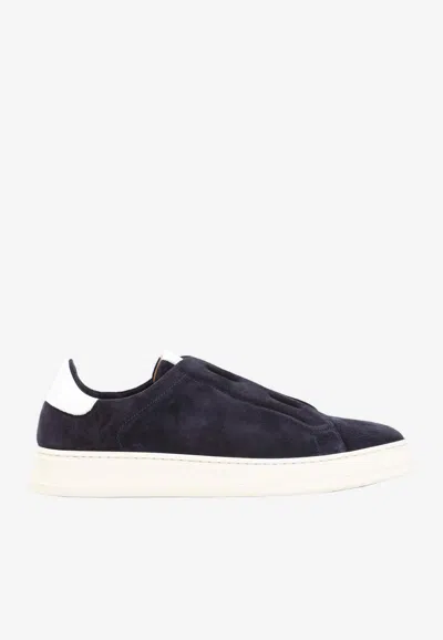 Kiton Slip-on Suede Sneakers In Blue