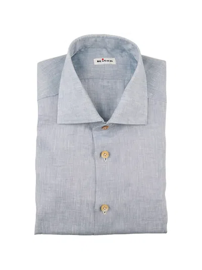 Kiton Slub-texture Spread-collar Shirt In Gray