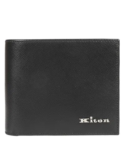 Kiton Leather Card Holder With Metal Logo In Black