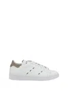 Kiton Suede-trimmed Embroidered Logo-print Leather Sneakers In Bianco/tortora