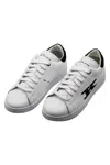 Kiton Leather Sneaker With Embroidered Logo In White