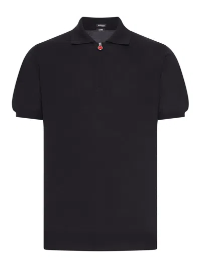 Kiton Solid Color Cotton Knitted Polo Shirt In Black