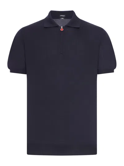 Kiton Solid Color Cotton Knitted Polo Shirt In Blue
