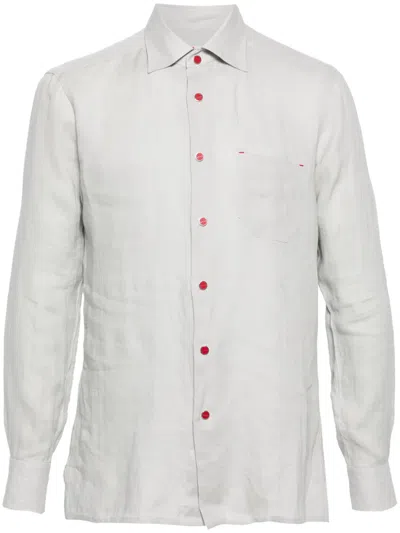 Kiton Spread-collar Linen Shirt In 灰色