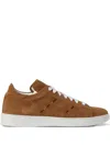 Kiton Stitched Calfskin Sneakers In Brown