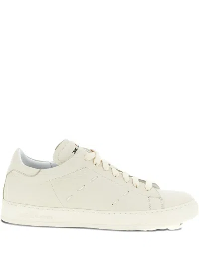 Kiton Leather Sneakers Round Toe Flat Sole In White