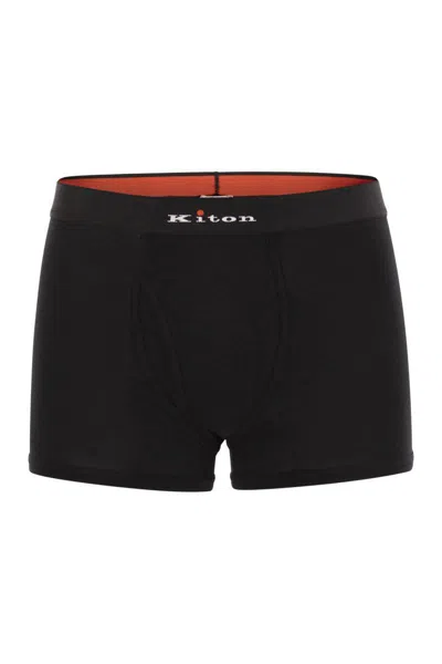 Kiton Stretch Cotton Boxer Shorts With Logo In Black