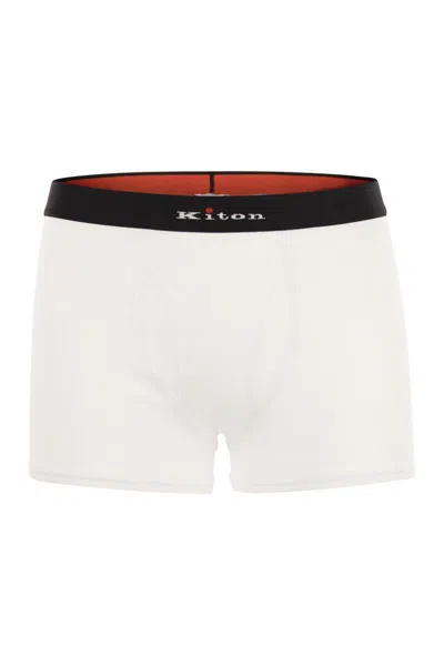 Kiton Stretch Cotton Boxer Shorts With Logo In White