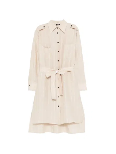 Kiton Striped Belted Shirt Dress In Neutral