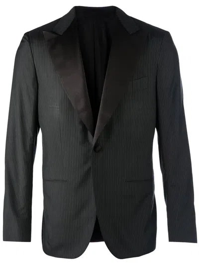 Kiton Striped Blazer In Black