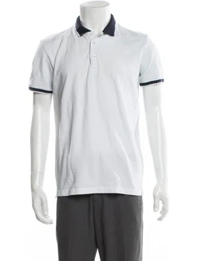 Pre-owned Kiton Striped Collar Polo Shirt In White