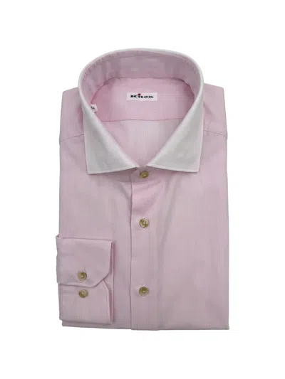 Kiton Striped Contrast-collar Shirt In Black