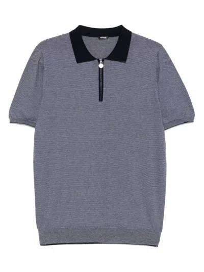 Kiton Striped Cotton Polo In White Blue In Stripes