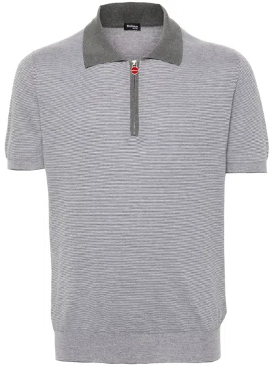 Kiton Striped Cotton Polo Shirt In Grey