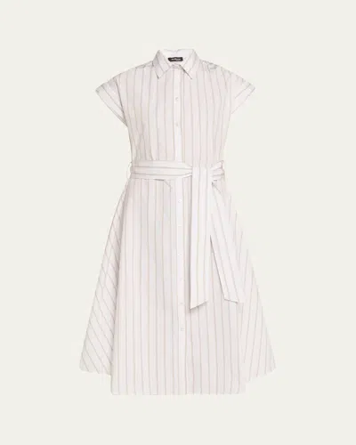 Kiton Striped Cotton Poplin Midi Shirtdress In Beige