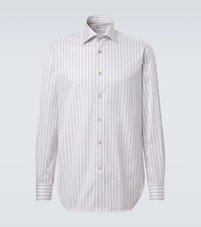 Kiton Striped Cotton Poplin Shirt In White