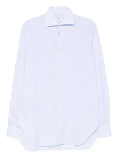 Kiton Men Striped Cotton Shirt In White
