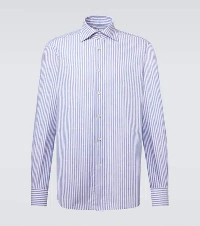 Kiton Striped Cotton Shirt In Blue