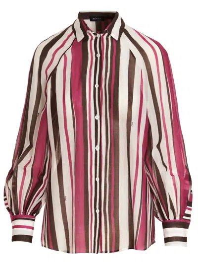 KITON STRIPED COTTON-SILK BLEND SHIRT WITH BUTTON CLOSURE