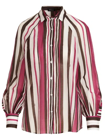 KITON KITON STRIPED COTTON-SILK BLEND SHIRT WITH BUTTON CLOSURE