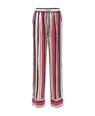 Kiton Vertical Striped Silk Pants With Elastic Waistband In Black