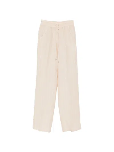 KITON KITON STRIPED LINEN DRAWSTRING TROUSERS