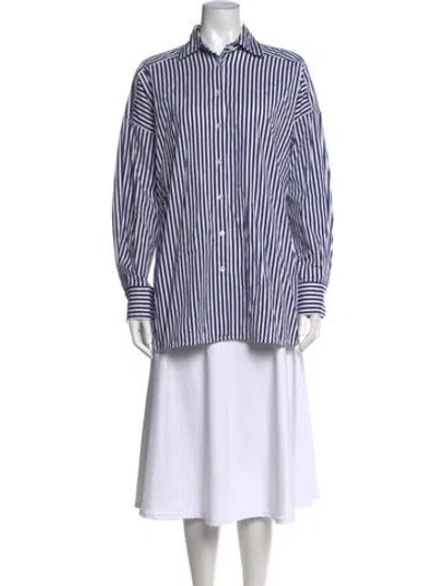 Pre-owned Kiton Striped Long Sleeve Button-up Top In Blue