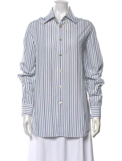 Pre-owned Kiton Striped Long Sleeve Button-up Top In Blue