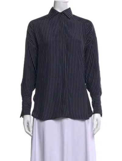 Pre-owned Kiton Striped Long Sleeve Button-up Top In Blue/grey
