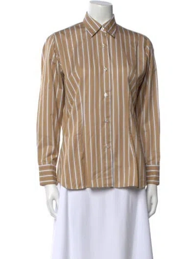 Pre-owned Kiton Striped Long Sleeve Button-up Top In Neutral