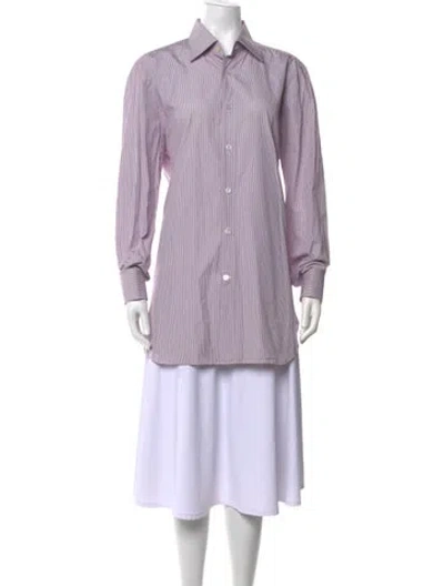 Pre-owned Kiton Striped Long Sleeve Button-up Top In White