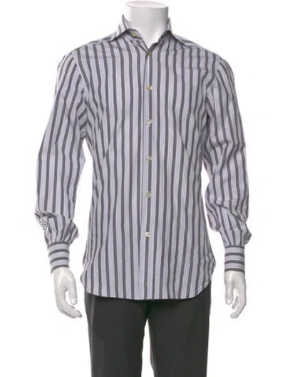 Pre-owned Kiton Striped Long Sleeve Dress Shirt In Blue