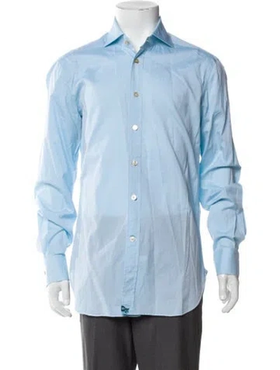 Pre-owned Kiton Striped Long Sleeve Dress Shirt In Blue