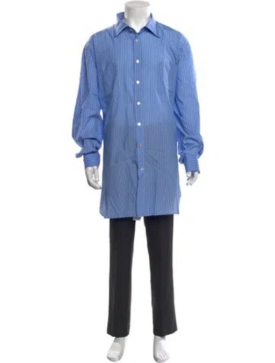 Pre-owned Kiton Striped Long Sleeve Dress Shirt In Blue