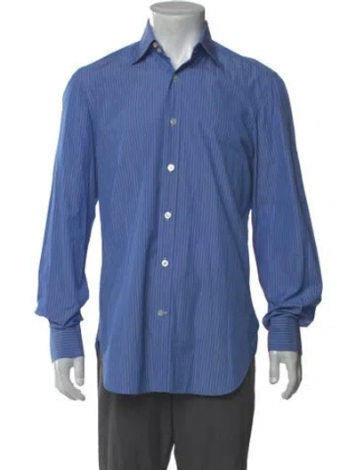 Pre-owned Kiton Striped Long Sleeve Dress Shirt In Blue