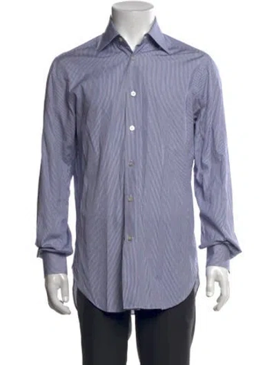 Pre-owned Kiton Striped Long Sleeve Dress Shirt In Blue