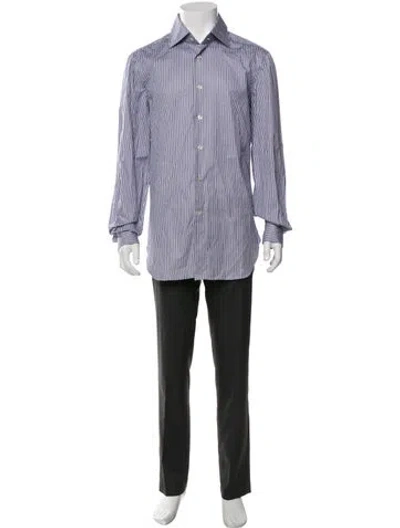 Pre-owned Kiton Striped Long Sleeve Dress Shirt In Blue