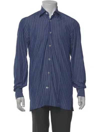 Pre-owned Kiton Striped Long Sleeve Dress Shirt In Blue