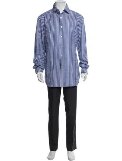 Pre-owned Kiton Striped Long Sleeve Dress Shirt In Blue