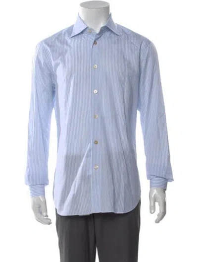 Pre-owned Kiton Striped Long Sleeve Dress Shirt In Blue