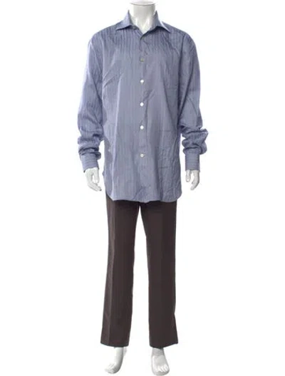 Pre-owned Kiton Striped Long Sleeve Dress Shirt In Blue