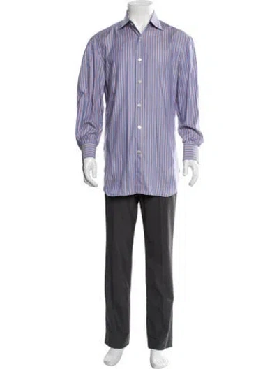 Pre-owned Kiton Striped Long Sleeve Dress Shirt In Blue