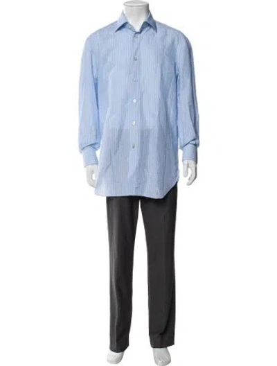 Pre-owned Kiton Striped Long Sleeve Dress Shirt In Blue