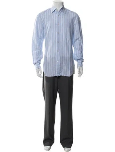 Pre-owned Kiton Striped Long Sleeve Dress Shirt In Blue