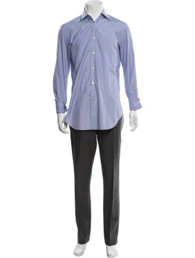 Pre-owned Kiton Striped Long Sleeve Dress Shirt In Blue